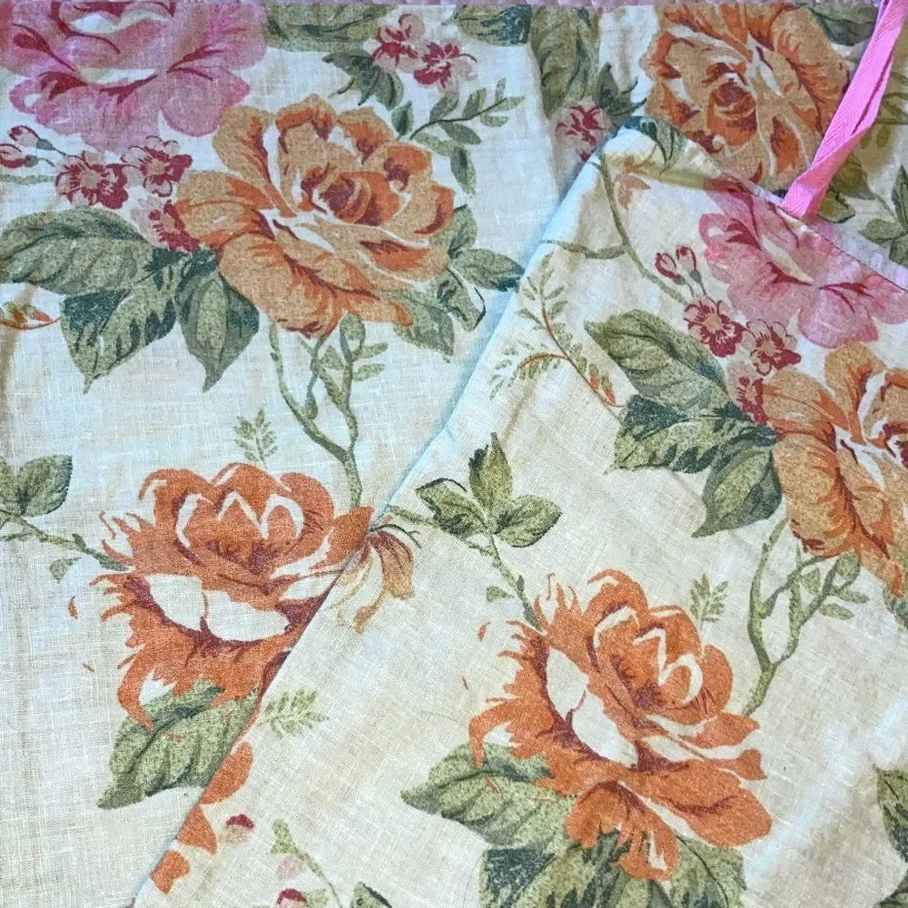 POTTERY BARN Teen LINEN Pink and Orange Roses Tie Closure Sham NEW Size Standard